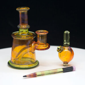 7 Ten Glass  - 3 Piece Micro Rig Set - Orange & Green Rig Pencil & Bubble Cap - Image 2
