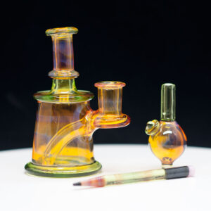 7 Ten Glass  - 3 Piece Micro Rig Set - Orange & Green Rig Pencil & Bubble Cap