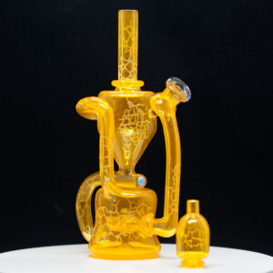 Rooster Yellow with Blue rim with matching bubble cap - Special feature opal coin