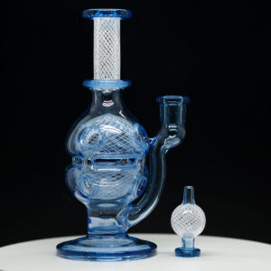 Dave Mann - 2 Piece 14mm Rig with Matching Bubble Cap in blue spiral design