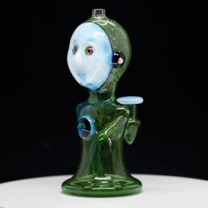 DOK & Mellow Glass Collab - Green and White Robot Face