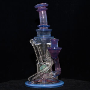 Cerio Glass - 10mm Recycler with 4 Hole Peculator - Purple with Clear Glass