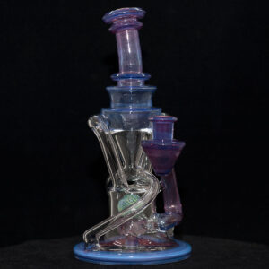 Alternative view of Cerio Glass - 10mm Recycler with 4 Hole Peculator - Purple with Clear Glass