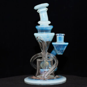 Cerio Glass - 10mm Recycler with 4 Hole Peculator - Light Blue with Clear Glass