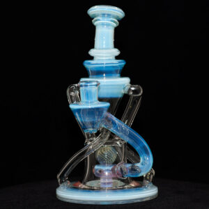 Cerio Glass - 10mm Recycler with 4 Hole Peculator - Light Blue with Clear Glass - Image 2