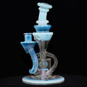 Cerio Glass - 10mm Recycler with 4 Hole Peculator - Light Blue with Clear Glass - Image 3
