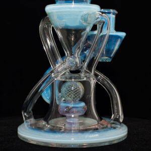 Cerio Glass - 10mm Recycler with 4 Hole Peculator - Light Blue with Clear Glass - Image 4