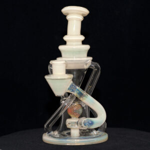 Cerio Glass - 10mm Recycler with 4 Hole Peculator - White with Clear Glass - Image 2