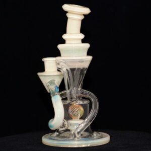 Cerio Glass - 10mm Recycler with 4 Hole Peculator - White with Clear Glass - Image 3
