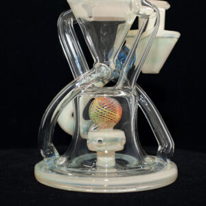 Cerio Glass - 10mm Recycler with 4 Hole Peculator - White with Clear Glass - Image 4
