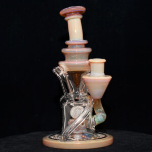 Cerio Glass - 10mm Recycler with 4 Hole Peculator - Light Brown with Clear Glass