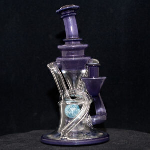 Cerio Glass - 10mm Recycler with 4 Hole Peculator - Light Purple & Blue Sphere Design with Clear Glass