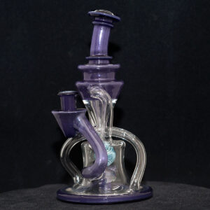 Alternative view of Cerio Glass - 10mm Recycler with 4 Hole Peculator - Light Purple & Blue Sphere Design with Clear Glass