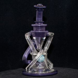 Cerio Glass - 10mm Recycler with 4 Hole Peculator - Light Purple & Blue Sphere Design with Clear Glass - Image 3