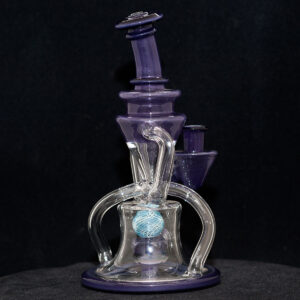 Cerio Glass - 10mm Recycler with 4 Hole Peculator - Light Purple & Blue Sphere Design with Clear Glass - Image 4