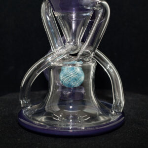 Cerio Glass - 10mm Recycler with 4 Hole Peculator - Light Purple & Blue Sphere Design with Clear Glass - Image 5