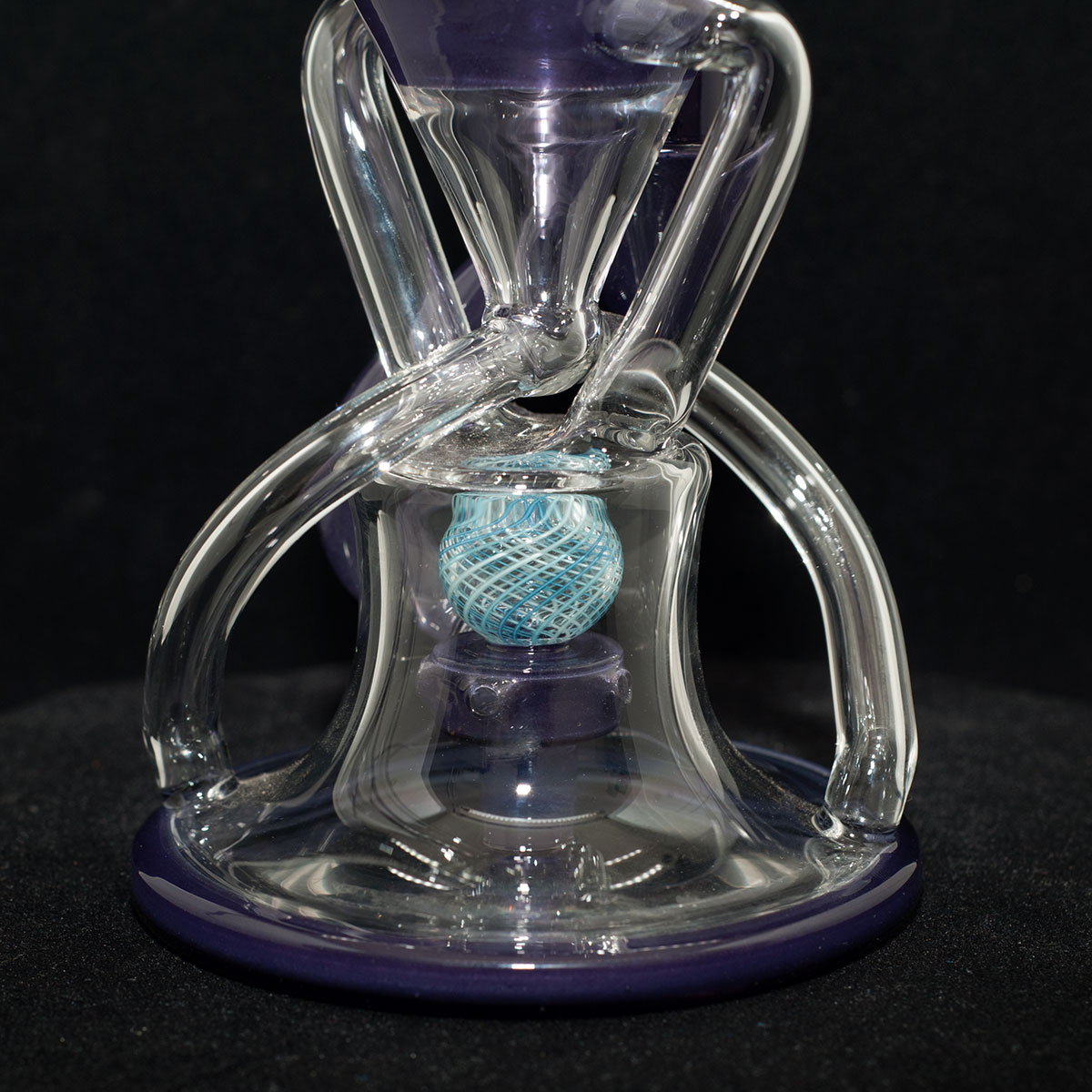 Cerio Glass - 10mm Recycler with 4 Hole Peculator - Light Purple & Blue Sphere Design with Clear Glass - Image 5